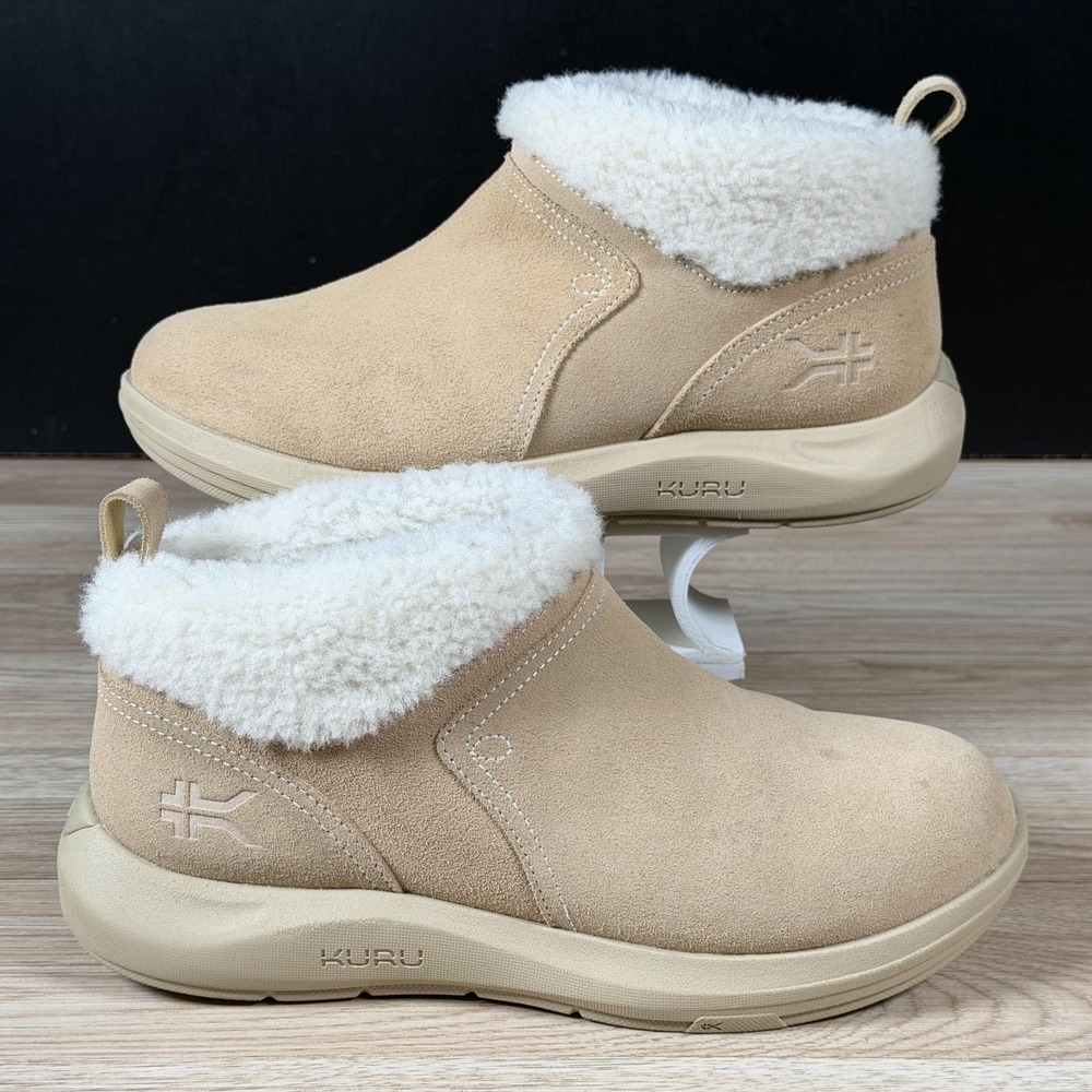 KURU DRAFT Lahti Ankle Boots Women 8.5 Buff Tan Suede Sherpa Lined Cozy Booties